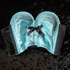 Bettie Page Longline Teal/Black Overwire Bra